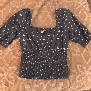 American Eagle Outfitters Blue and White Smocked Blouse